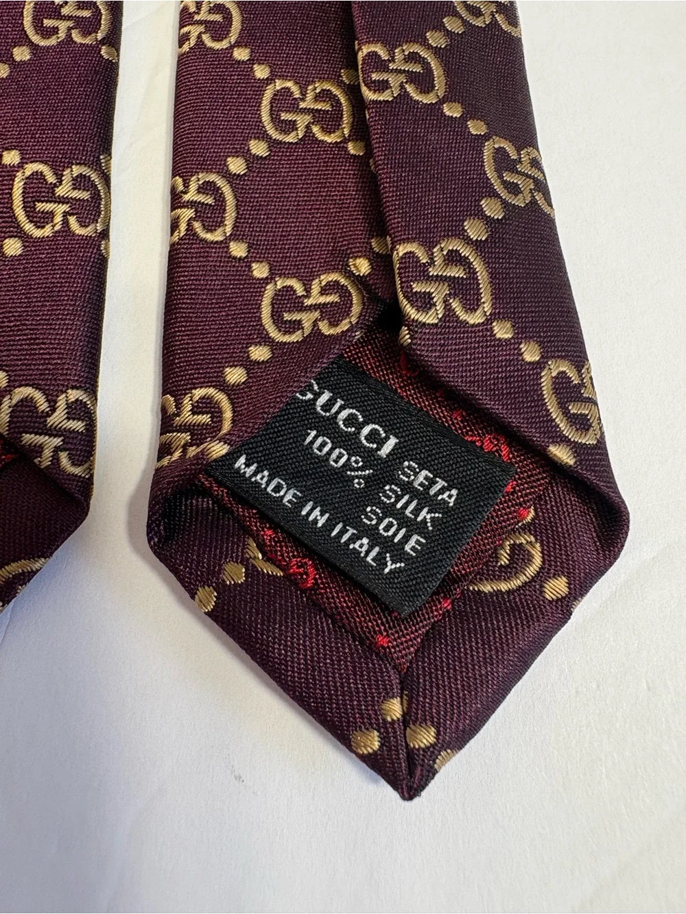 Gucci Burgundy GG Pattern Silk Tie